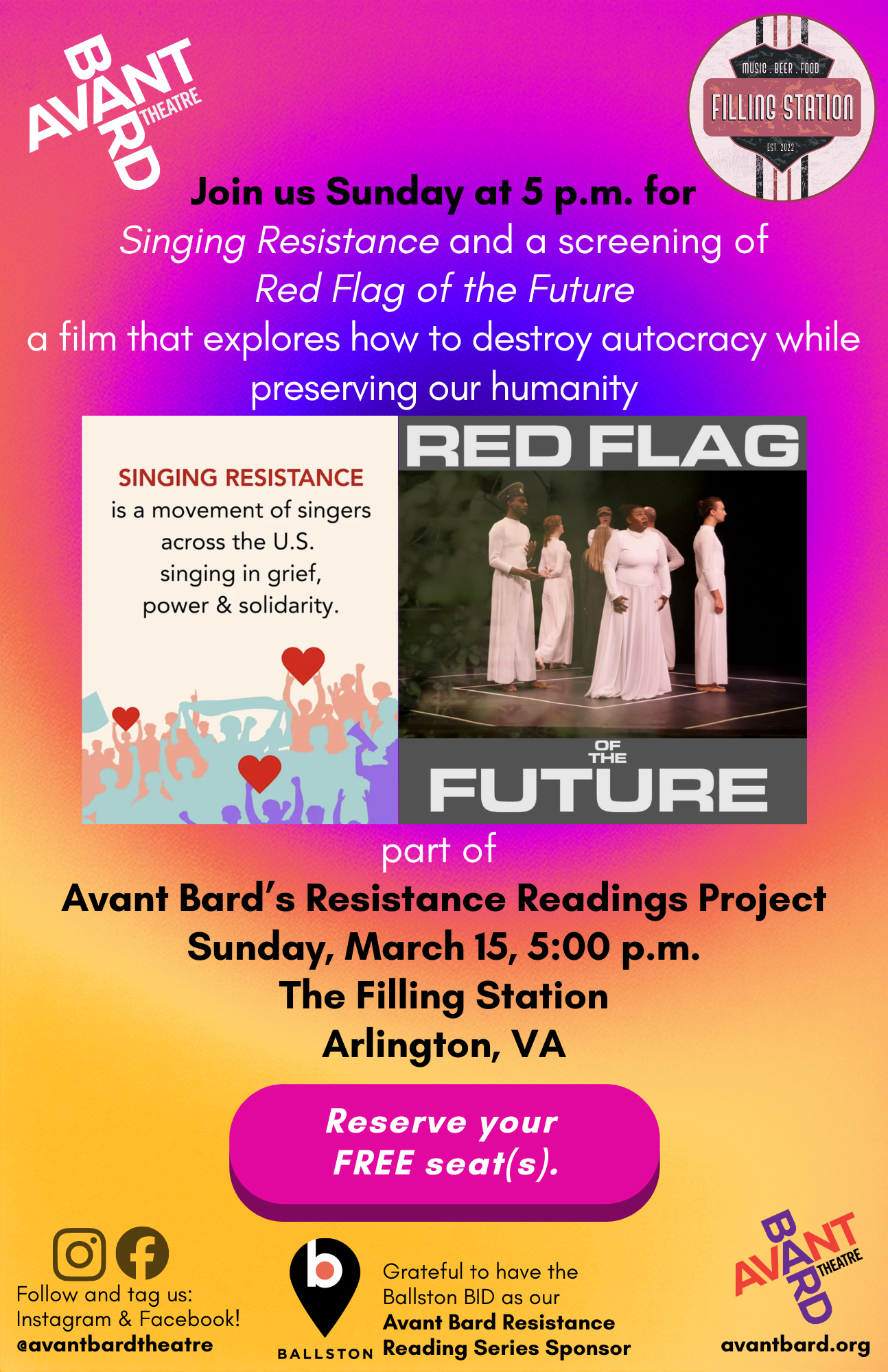 March 15, 5pm Singing Resistance & Film Screening at The Filling Station